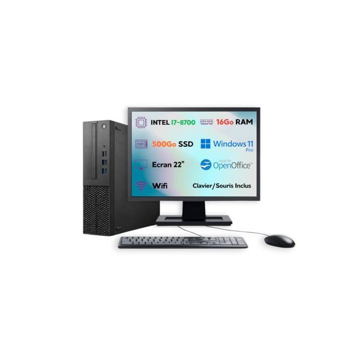 PC de Bureau SFF Intel Core i7-8700 - Windows 11 Pro - SSD 500Go - RAM 32Go - Suite Open Office (reconditionné) (500 Go 32 Go)