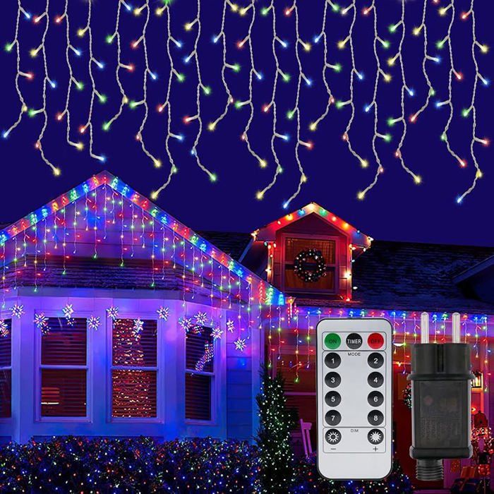 Guirnde Lumineuse Exterieure 10+5M 400 LED Rideau Lumineux Exterieur avec Télécommande Minuterie Timer 8 Modes Coloré 10M