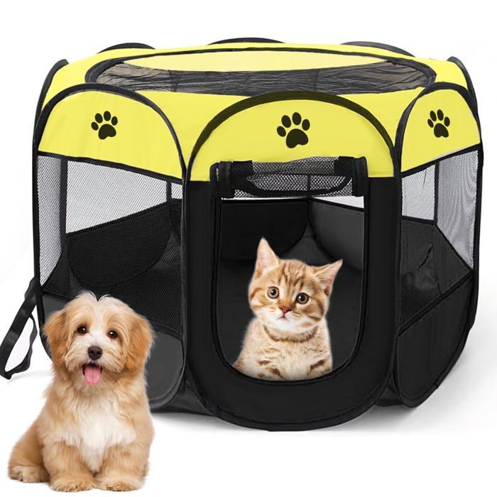 Parc animaux pliable 8 panneaux - 74 x 74 x 43 cm Enclos chat chiot intérieur extérieur polyester 600D mesh respirant 2 portes