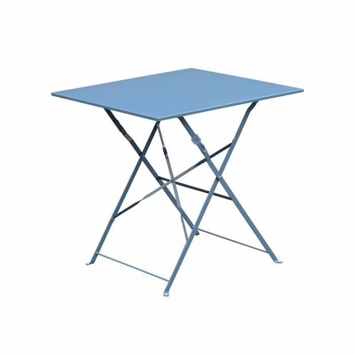 Table jardin bistrot pliable - Emilia carrée bleu grisé - Table carrée 70x70cm en acier thermolaqué