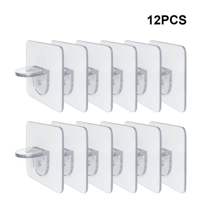 12 pièces chevilles de support détagère adhésives sans poinçon clair placard armoire étagère chevilles cintres muraux