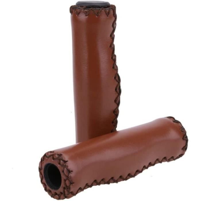 Poignee Velo Poignées en Cuir rétro for VTT, Grande poignée de vélo de Route, Couvercle de poignée de Verrouillage for Accessoires de vélo Pliant PoignéEs pour VéLo(Black-Black Leather