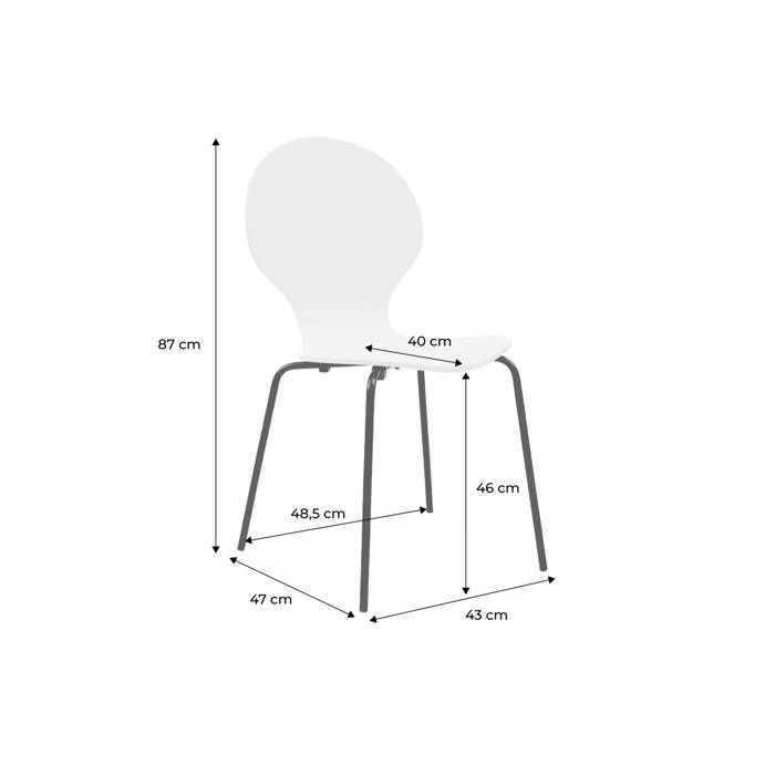 Lot de 4 chaises noires rétro empilables. bois dhévéa et contreplaqué. pieds en acier. Naomi. L 43 x P 48 x H 87cm