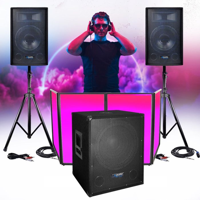 Pack Sono Complet 2200W – BM Sonic – Enceintes + Caisson + Pieds – USB/Bluetooth