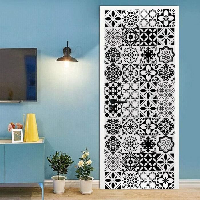Autocollants Muraux 3D Géométriques Blancs - 77x200 Cm, Amovibles, Pour Porte, Mur Lisse, Décoration Salon Chambre
