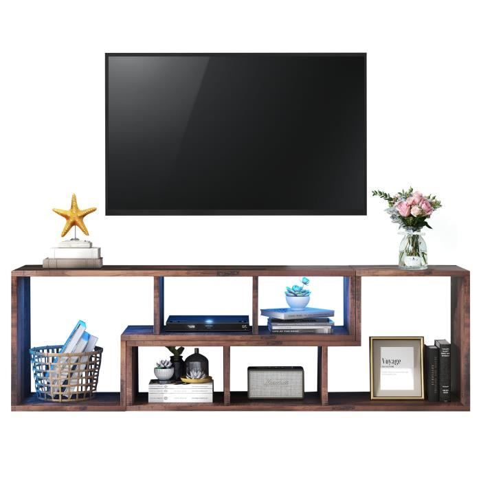 meuble tv bas avec mailles - ontemporain design - bois - 140 cm de longueur pour téléviseurs 60 pouces