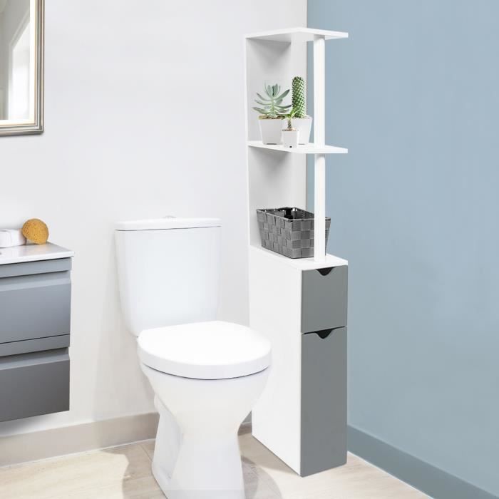 Meuble Wc étagère Bois Gain De Place Pour Toilette Porte Grise