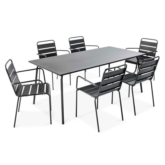 Ensemble Table De Jardin Et 6 Chaises Avec Accoudoirs En Metal