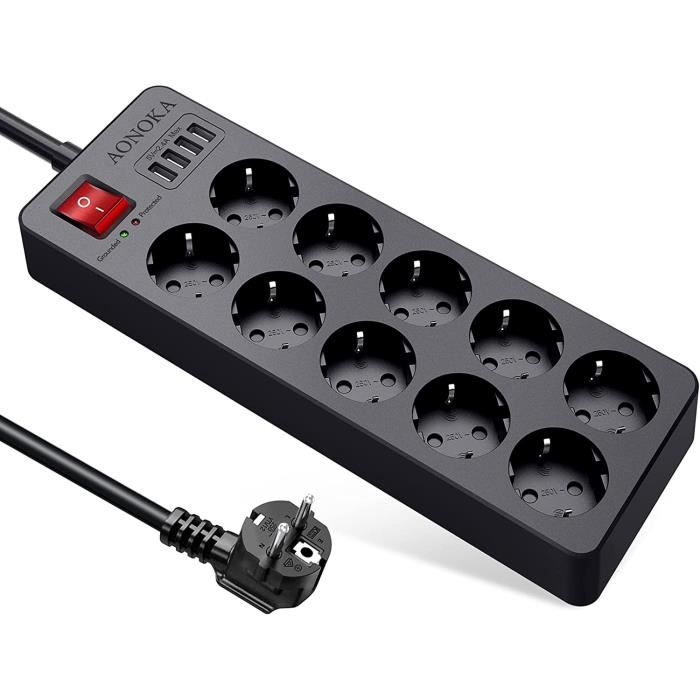 Multiprise USB avec 10 Prises, Multiprise Électrique (4000W 16A) avec