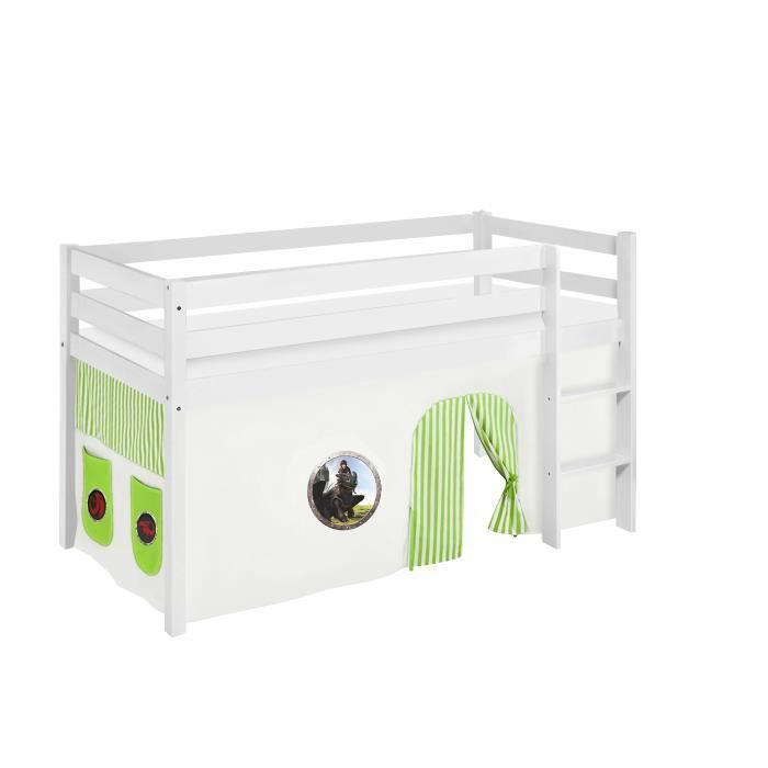 Lit surélevé - LILOKIDS - JELLE - 90 x 190 cm - Blanc laqué - Rideaux inclus - Disney Lit surélevé - LILOKIDS - JELLE - 90 x 190 cm - Blanc laqué - Rideaux inclus - Disney