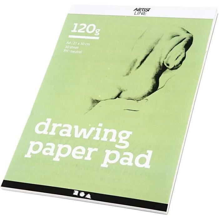 Bloc à Dessin Academy Series - Format A4, 120g/m², 30 Feuilles, Papier Blanc Pour Croquis Et Peinture