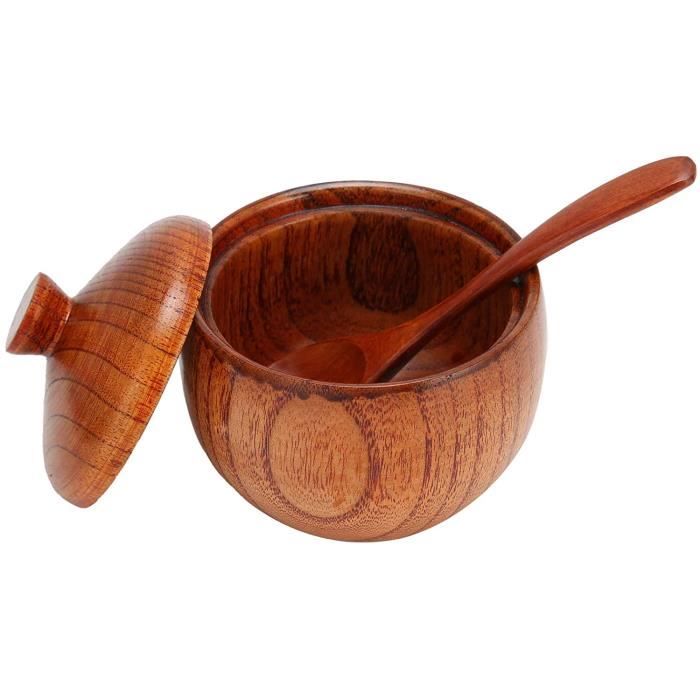 Bol à épices En Bois Naturel – Pot à Sel, Sucre, Condiments Avec Cuillère Et Couvercle, Pour Cuisine Maison