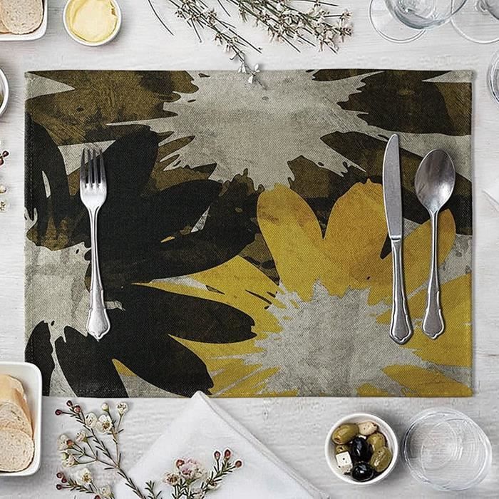 Sets De Table 4 Pieces Deco Table Anniversaire Coton Lin Fleur Vintage 45x30cm Noir Blanc Or 363 Cdiscount Maison