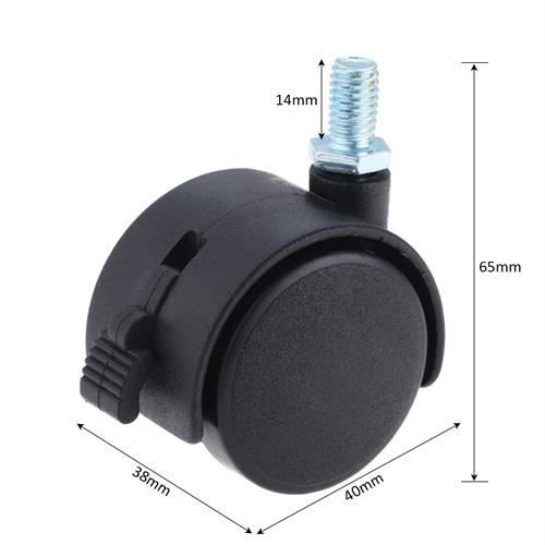 COSYLAND 5 Roulettes De Chaise De Bureau 11x22 Mm - Silencieuses, Capacité 300 Kg, Hauteur 7,5 Cm, Noir