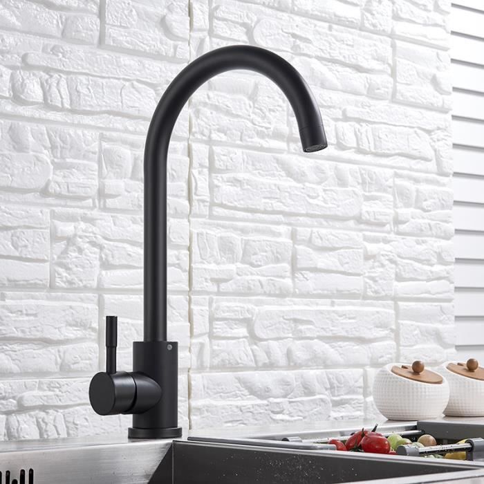Robinet De Cuisine Cascade, Poignée Unique Avec Douchette Extractible Eau Chaude Et Froide Noir 3 Fonctions 95912410