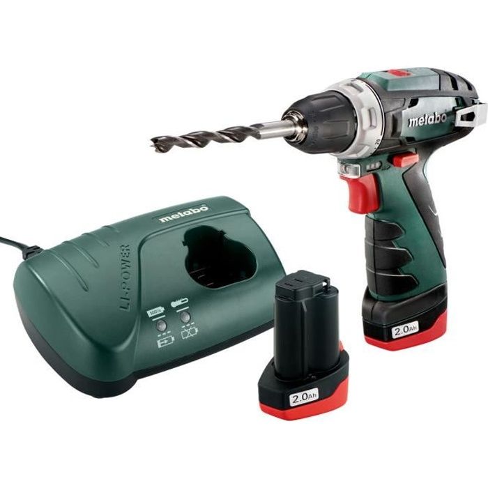 Perceuse visseuse 12 V Powermaxx 10 mm + 2 batteries 2Ah + chargeur + boîte carton METABO 600984000 - vue 1