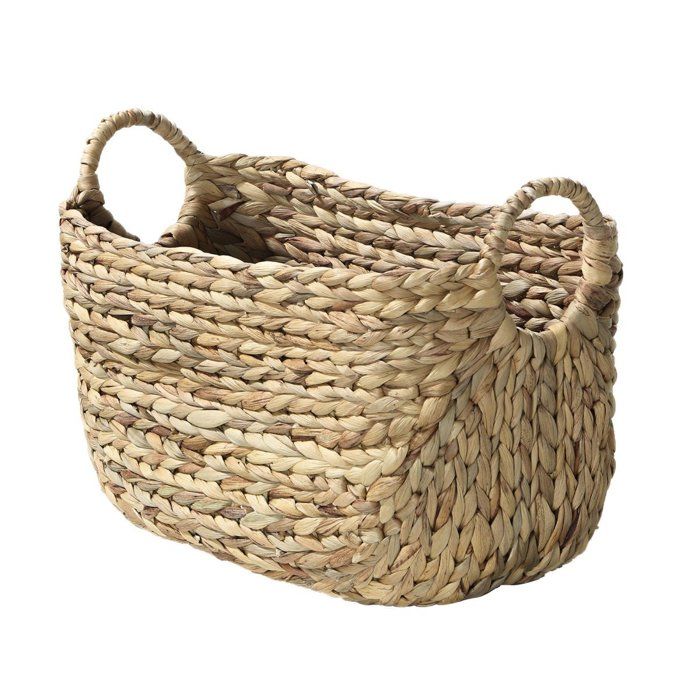 Panier Rangement Jacinthe D'Eau Calicosy - Armature Métal - L40xP23xH26cm - Naturel - Poignées