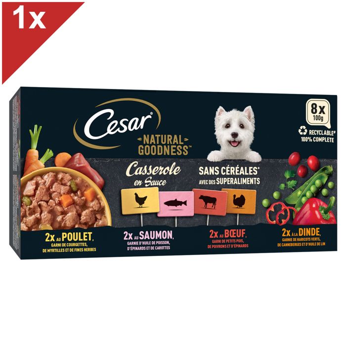 CESAR - Barquettes Natural Goodness en sauce pour chien - 4 variétés - sans céréales et avec superaliments