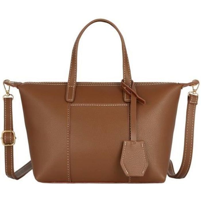 CRAZYCHIC - Petit Sac à Main Femme Cuir PU - Sac Shopping Epaule Bandoulière - Besace Sacoche Cabas Fourre-Tout Trapèze - Marron CRAZYCHIC - Petit Sac à Main Femme Cuir PU - Sac Shopping Epaule Bandoulière - Besace Sacoche Cabas Fourre-Tout Trapèze - Marron