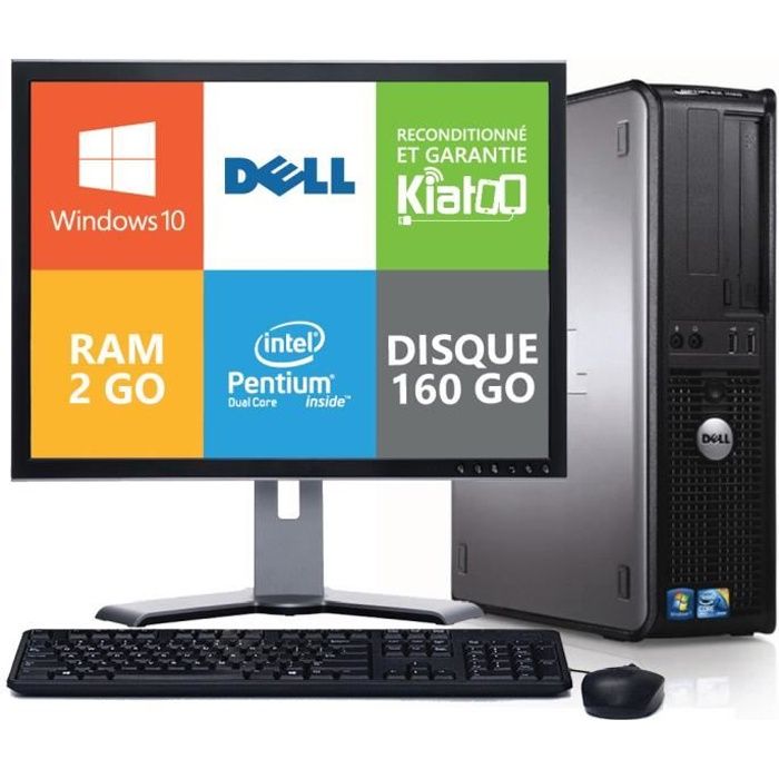 Pc Bureau Dell Optiplex 760 Dual Core 2 Go Ram 160 Go Disque Dur Ecran 17 Pouces Ordinateur Reconditionne Windows 10 Prix Pas Cher Cdiscount