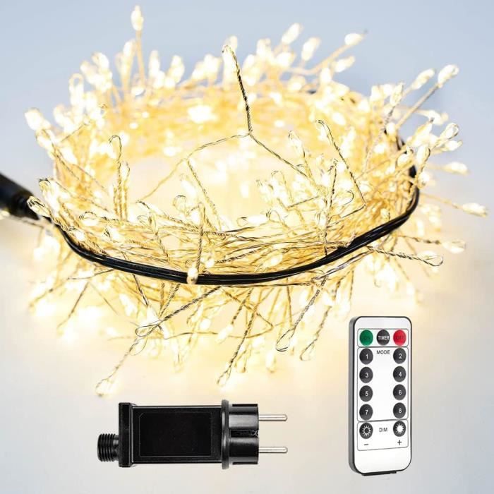 KINGCOO Guirlande Lumineuse LED Pour Feu D'artifice - Fonctionne à Piles - Avec Télécommande - 8 Modes - Pour Extérieur, Intérieur, Maison, Noël, Fête De Mariage - Blanc Chaud (10 En 1