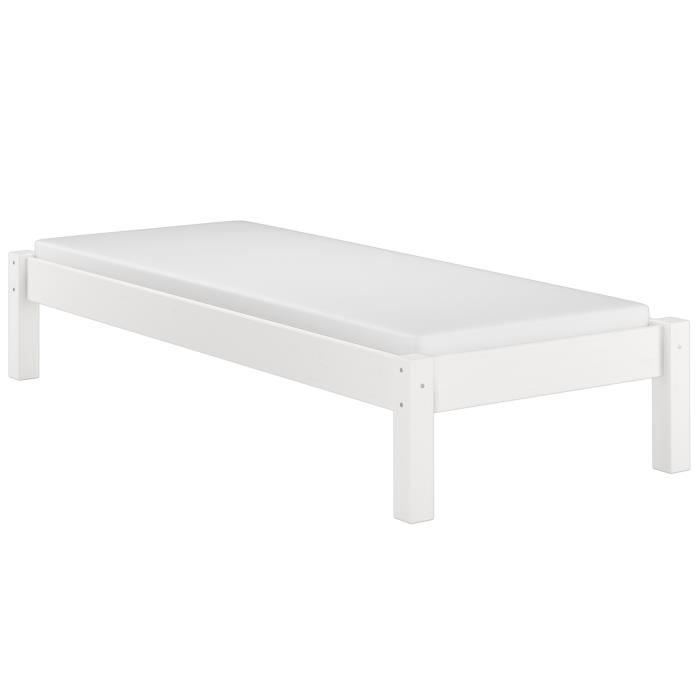 lit futon en pin massif lasuré blanc - erst-holz - 90x200 cm - lit simple - bois massif - sommier à lattes