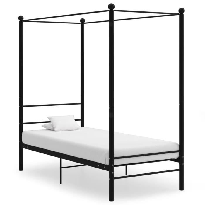 lit à baldaquin noir métal 90x200 cm - fafeicy - lisa - contemporain - design