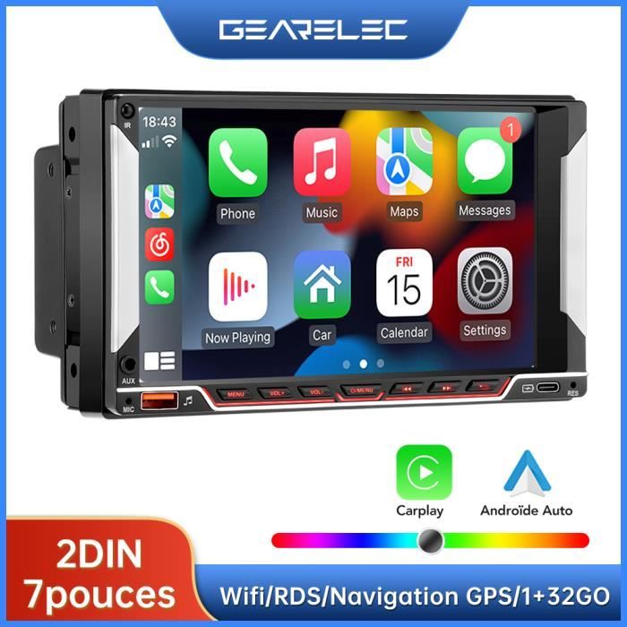 GEARELEC Autoradio 7 pouces avec Carplay Android Auto WiFi GPS Navigation RDS FM USB AUX + Typec Port Charge
