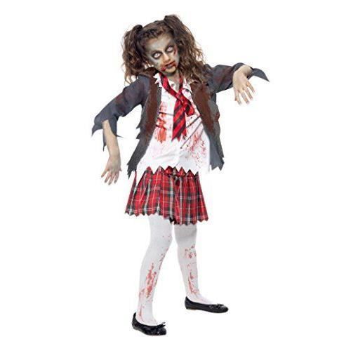 Déguisement écolière zombie fille 10-12 ans - haut jupe et fausse cravate gris tâché de sang
