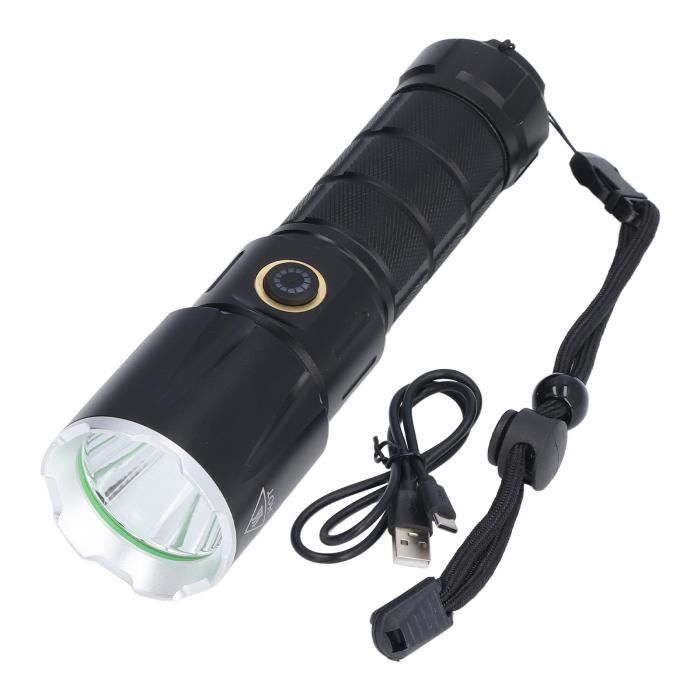 Lampe Torche Rechargeable USB 3-en-1 : LED Blanc 1800lm + Faisceau Vert + Lumière UV - E26 - Étanche