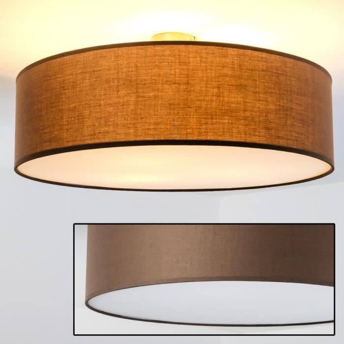 Plafonnier - HOFSTEIN - Foggia - Ø 60 cm - Tissu brun et blanc - 3 ampoules E27