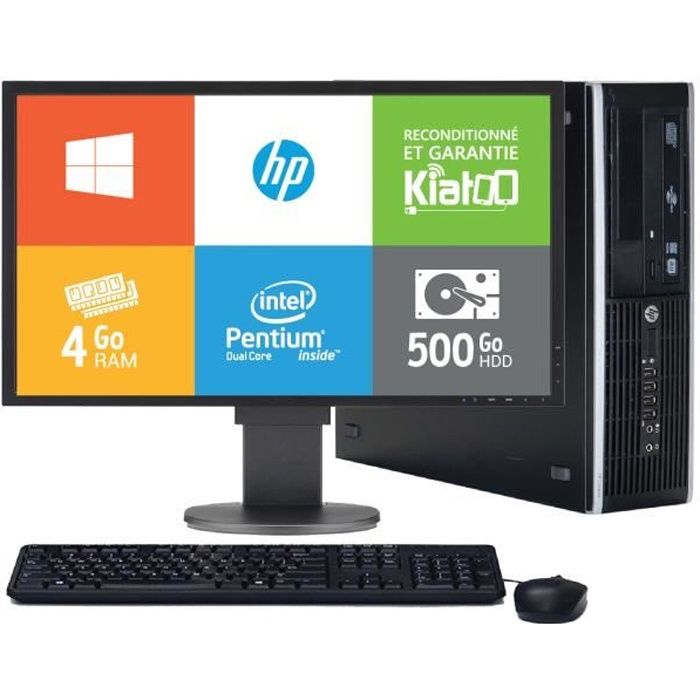 ordinateur de bureau hp elite 6200 dual core 4 go ram 500 go disque dur, écran 22 pouces,windows 7