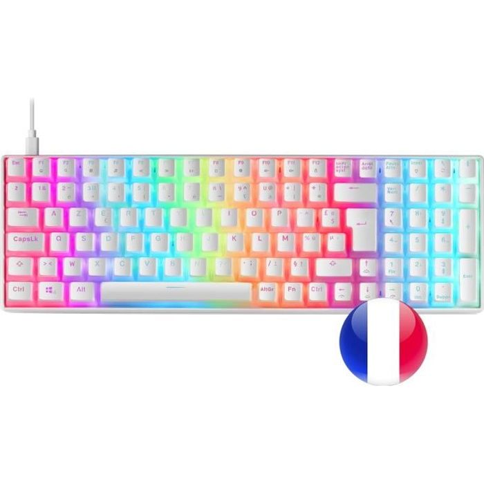 Mars Gaming MKULTRA - Clavier Mécanique Blanc RGB Compact 96% - Switch Outemu SQ Rouge – Clavier Azerty Français