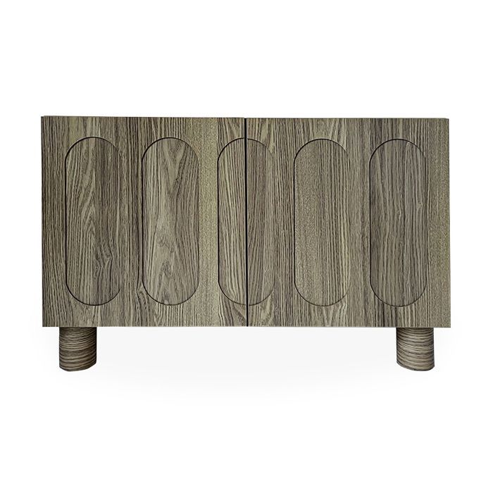 MENZZO Petit buffet rétro-moderne avec portes sculptées Durand L80cm Chêne grisé