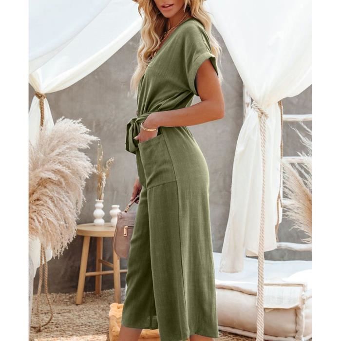 Dioche Combinaison col en V pour femmes Femmes Ceinture Col en V
