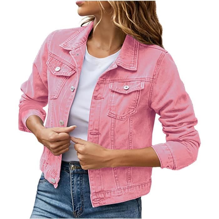 BLOUSON PERFECTO BOMBER Veste Jean Femme Grand Taille Pas Cher A La Mode Denim Over Size A Manche Longues Slim Fit Hiver Rose Rose Cdiscount Pret a Porter