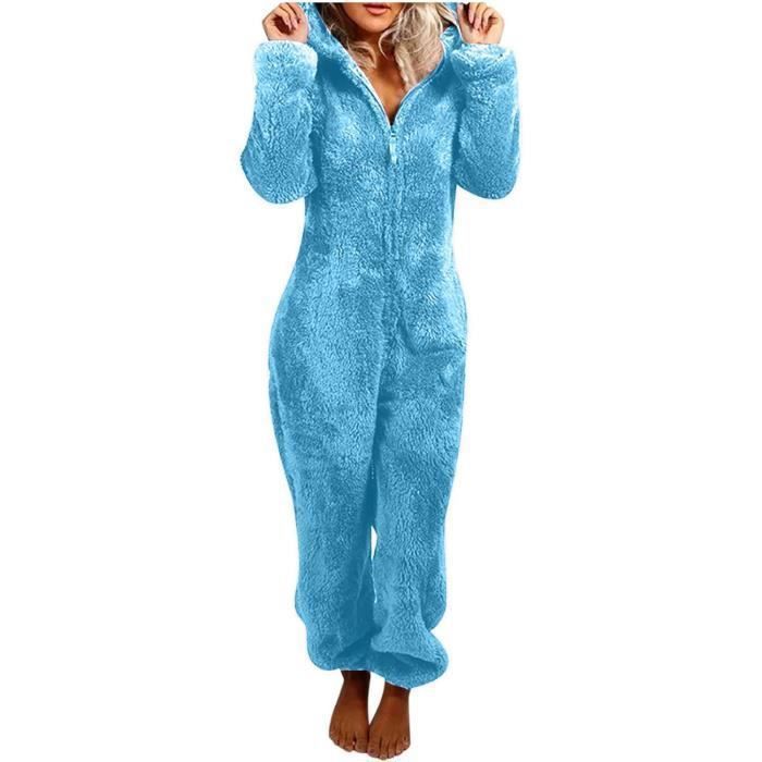 Pyjama Femme Hiver Chaud Combinaison Zippe Capuche Peluche Oreilles de Chat AUTREMENT Bleu Bleu Cdiscount Pret a Porter