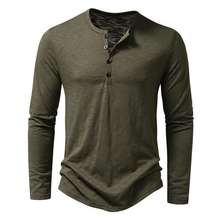 T-shirt Camel Active – Homme, M, Gris, Col Henley, Manches Longues (NEUF Avec Défaut)