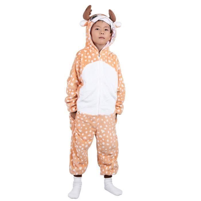 FUNMOON Garcon Pyjama Noel Flanelle Mignon Animal Cerf Capuche Deguisement De Nuit Enfant De 7 12Ans Marron Marron Cdiscount Pret a Porter