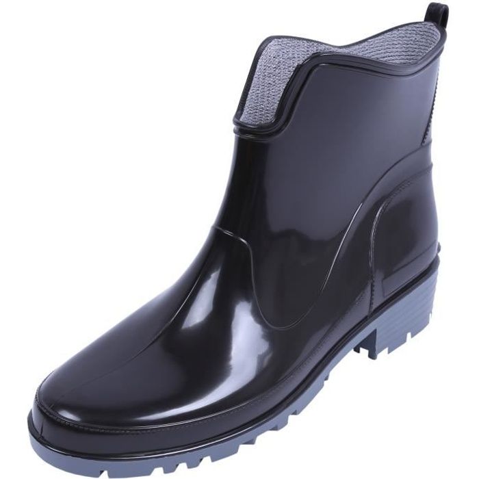 bottes de pluie courtes noires pour femme - lemigo - bottines chelsea - pvc thermoplastique
