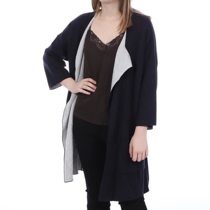 Gilet long on sale bleu marine femme