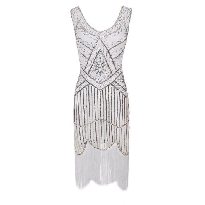 Robe Vintage Années 1920 à Franges Et Paillettes - Robe De Cocktail, Soirée élégante - Style Rétro Festif