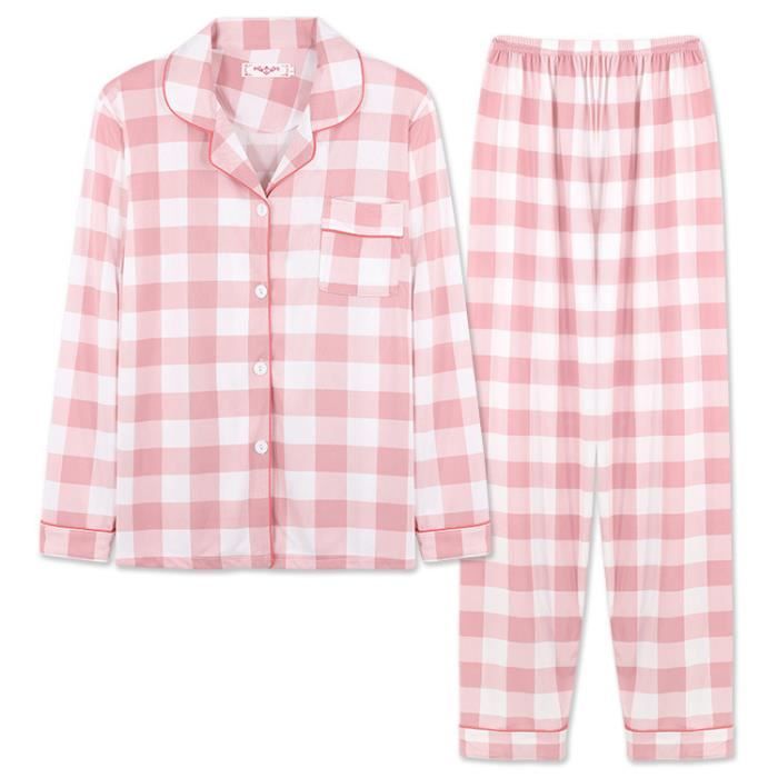 Pyjama femme pantalon et haut à manches longues et col chemise