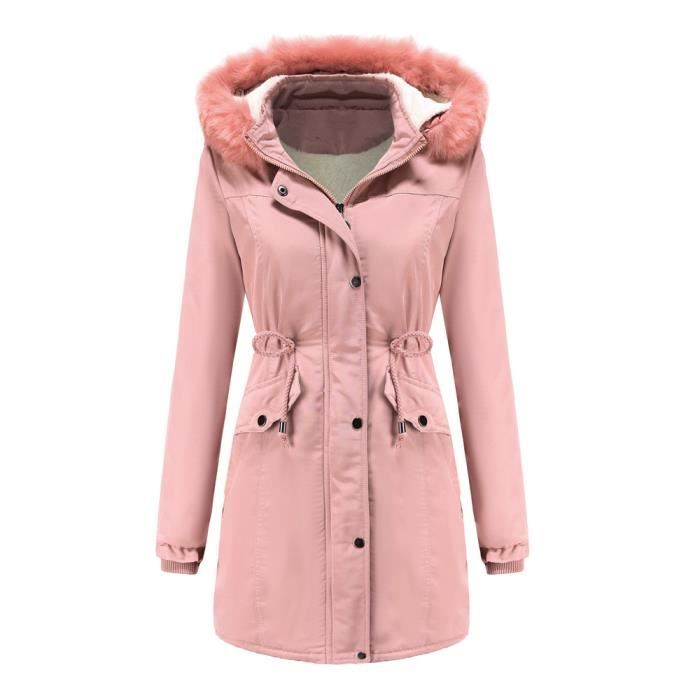 Parka Femme Hiver Capuche Avec Fausse Fourrure Veste Mi longue