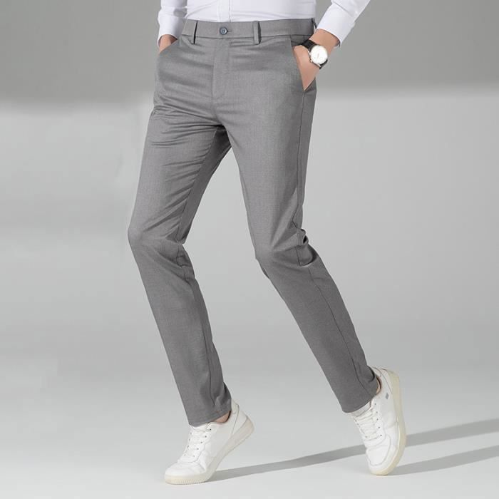 Pantalon Homme Leger Stretch Coupe droite Business Casual Doux Couleur unie Gris Cdiscount Pret a Porter
