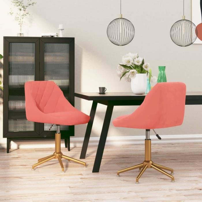 chaises de cuisine pivotantes en velours rose - ovonni - lot de 2 - réglables en hauteur