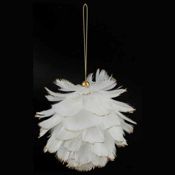 Décoration Noël Plume Héritage - Boule à Suspendre 15 Cm Blanc Avec Paillettes - Marque Fééric Lights And Christmas