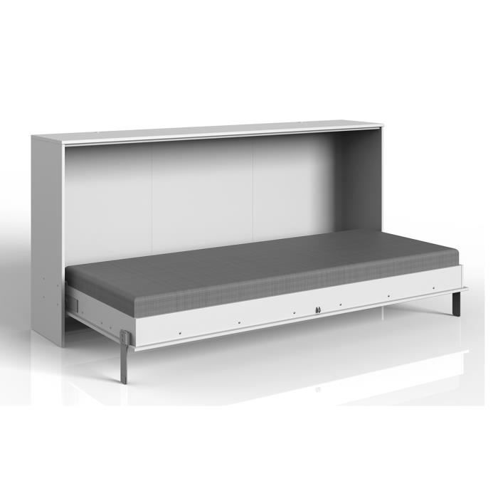 Lit escamotable horizontal Toronto coloris blanc - Longueur 212 x Hauteur 105 x Profondeur 43-117 cm