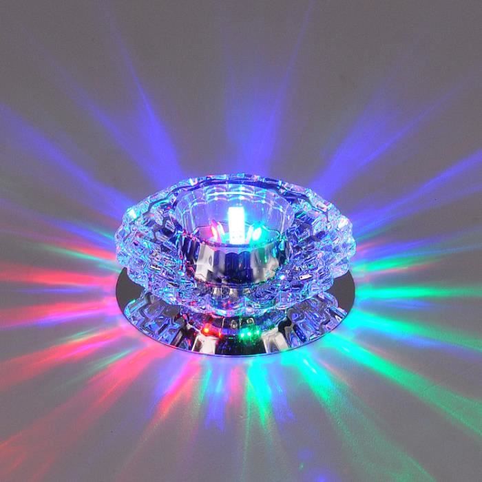 10cm Cristal Plafonnier en Acier Inoxydable Moderne LED Lampe Spot de Plafond - Lumière multicolore 3W