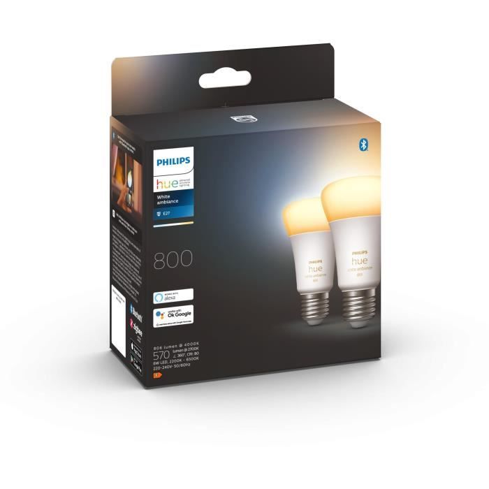 PHILIPS Hue White Ambiance - Ampoules LED connectées E27 - Compatible Bluetooth - Pack de 2